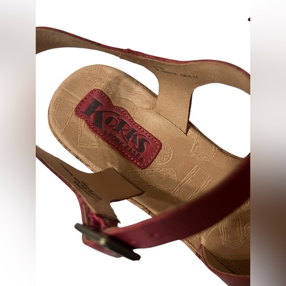 NWOT Korks by Kork Ease Brie Sandals Sz 8 Red Leather Wedge Heel Boho Shoes - Picture 8 of 8